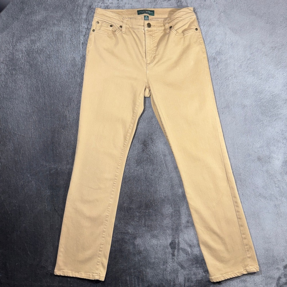 Lauren Ralph Lauren Classic Straight Leg Pants Tan Khaki Petite 8P Stretch